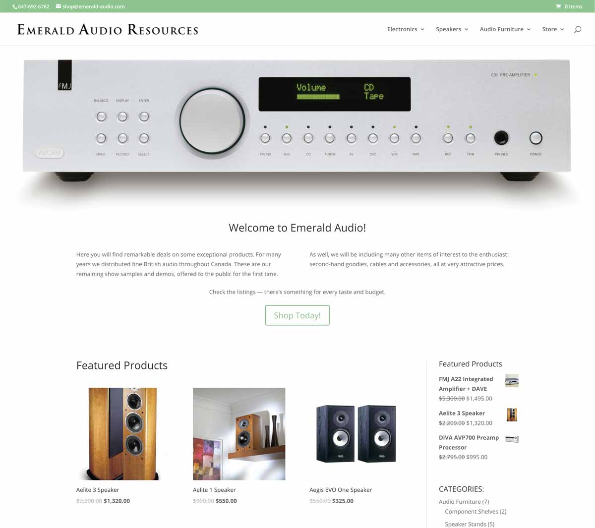 Emerald Audio, ecommerce website